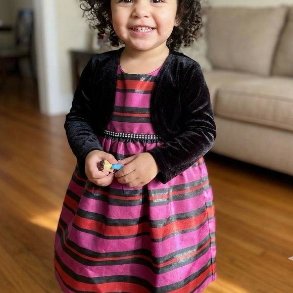 Baby Girl Youngland 2 Piece Stripe Woven Dress With Shrug - Picture 2 of 16